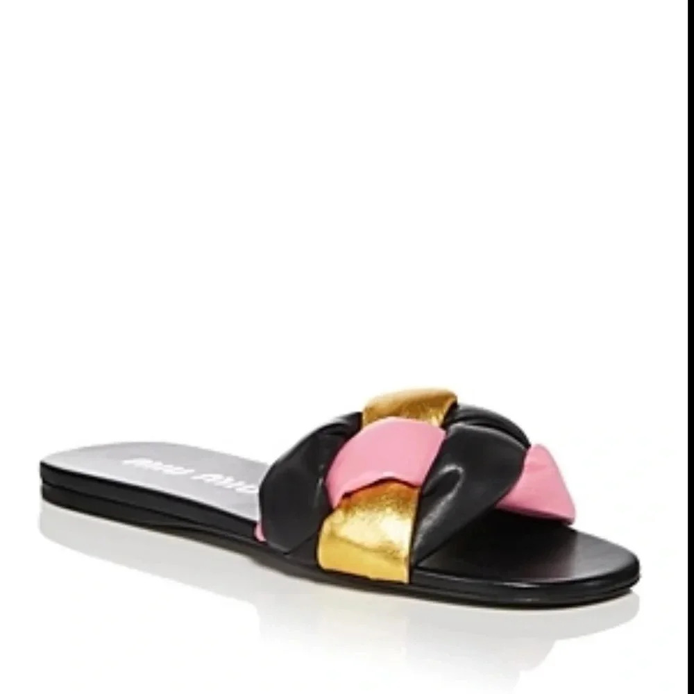 Miu Miu Women’s Calzature Donna Slip On Woven Slide Sandals